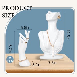 FYSUIMU 3Pcs Resin Jewelry Mannequin Display Set White Necklace Earring Bust Stand Hand Ring Bracelet Holder for Show Shop Home Decoration