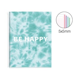 MIQUELRIUS - Spiral Notepad A5-120 Sheets 90 g - Lines 7 mm - 4 Coloured Stripes - Laminated Hard Cover - Tie-Dye Lavender