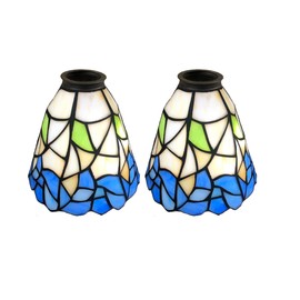 HUIMEIJU Tiffany glass shades, blue and white shades, stained glass fan shades, wall lamps, pendant shade replacement shades. (2PCS)