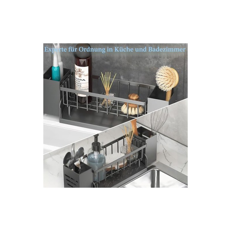 Sink Organiser Black with Towel Holder, Kitchen Organiser Sink with