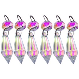 Choice of 7 Sets of 6 Aurora Borealis AB Iridescent Prisms Chandelier Drops Droplets Cut Glass Crystals Beads by Seear Lights (37mm Torpedo)