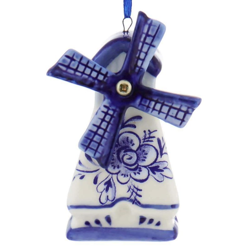 Kurt Adler Porcelain Delft Blue Windmill Ornament Set Of 3