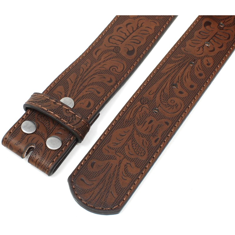 BC Belts Leather Belt Strap with Embossed Western Scrollwork 1.5"