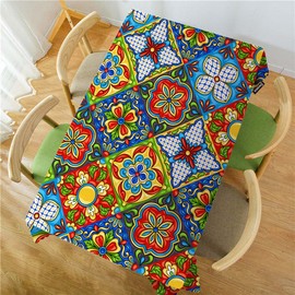 Swono Mexican Pattern Rectangular Tablecloth Ethnic Mosaic Patchwork Mandala Washable Table Cloth Kitchen Dining Room Table Cover for Party Dinner 50x72 Inch Tablecloths
