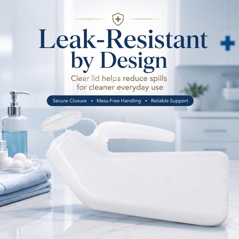 1000ml Male Urinal Bottle with Clear Lid, Leak-Resistant Portable Urine