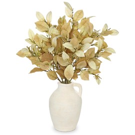 Arborus 18" Artificial Eonymus Leave Bundles with Flower Seeds for Autumn Decor, Faux Leaves Bunches for Fall Centerpieces, Miniature Porch Pots, Set of 3 & Yellow