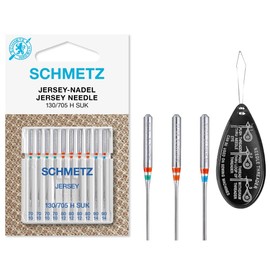 Sewing Machine Needles Schmetz - Jersey (Ball Point), Pack of 10, Assorted Sizes 70/10, 80/12 & 90/14 (Single Packet) Includes Large Schmetz Needle Threader