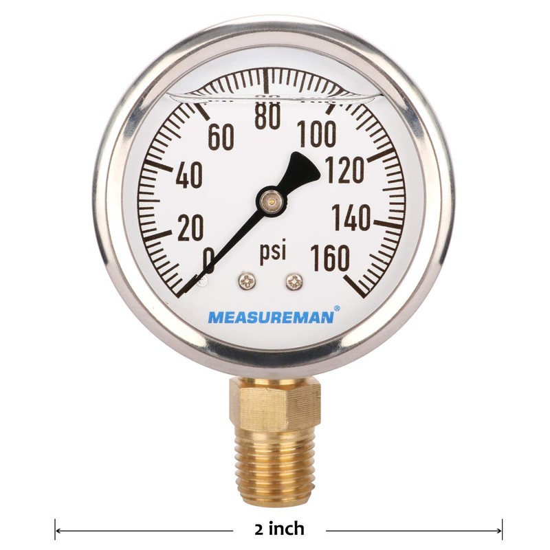 MEASUREMAN RV Water Pressure Regulator Replacement Gauge, 0-160psi, Lead-Free, Glycerin
