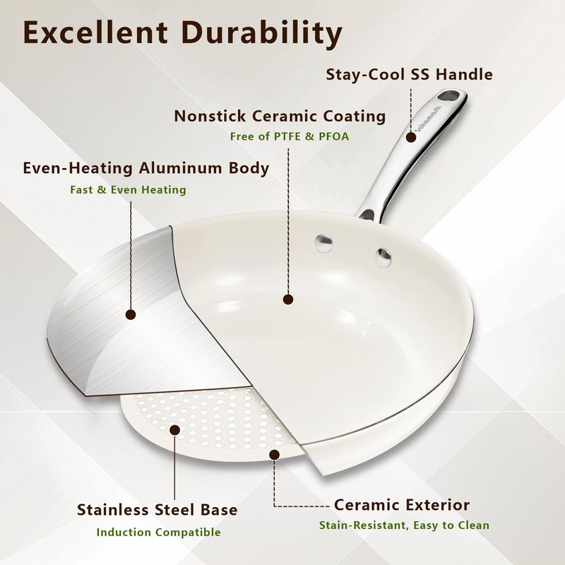 SAKAMOSH 11" Ceramic Frying Pan Nonstick, Skillet, Cooking Pan Non