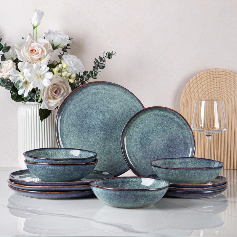 AmorArc Ceramic Dinnerware Sets,Handmade Reactive Glaze Plates and Bowls Sets,Highly