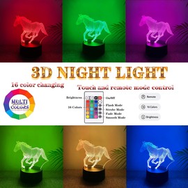 Deluisho Horse Illusion 3D Bedside Lamp, Horse Lamp, Night Lights for Children, 16 Light Colours, Free Switchable, Touch Switch, 3D Visual Effects Night Light, Perfect Gift for Children