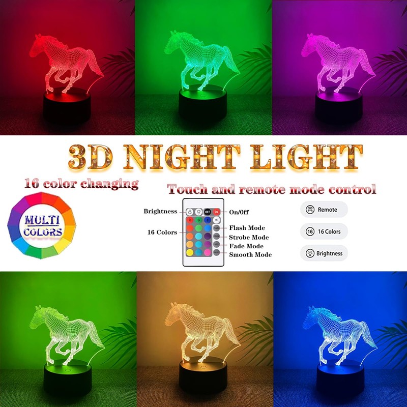 Deluisho Horse Illusion 3D Bedside Lamp, Horse Lamp, Night Lights