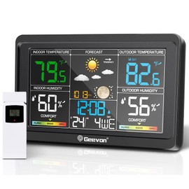Geevon Weather Stations Wireless Indoor Outdoor Thermometer, Color VA Display Digital Weather Thermometer, Temperature Humidity Monitor with Barometer, Calendar, and Adjustable Backlight