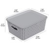 Wekioger Small Plastic Woven Basket, 6 Pack Grey Lidded Storage