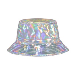 MILAKOO Waterproof Bucket Hat Punk Hip Hop Hologram Metallic Bucket Hat Waterproof Rain Hat for Unisex, B2:Silver