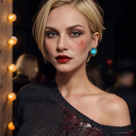 BriLove Victorian Style Stud Earrings for Women Crystal Floral Scroll Cameo Inspired Oval Jewelry Light Blue Antique-Gold-Toned