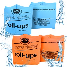 Gukasxi 4 Pack Inflatable Swimming Armbands for Kids and Adults, Inflatable Swim Floater Sleeves Swim Arm Bands Floatie Sleeves Float Roll Up Sleeves for Children Adult Learning Swimming (Blue orange)