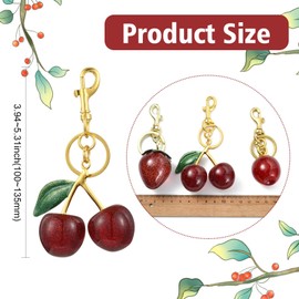 Airssory 3 pcs 3 Styles Red Fruit Themed Resin Keychains Cherry Strawberry Apple-Shaped Food Charms with Rings Swivel Clasps for DIY Jewellery Bracelet Necklace Craft Bag Decor