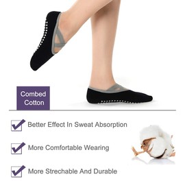 Hually Yoga Socks, 2 Packs Non-Slip Pilates Socks for Women, Grips & Straps, Ideal for Pilates, Pure Barre, Ballet, Dance (Black & Grey)
