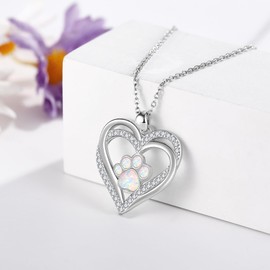 VENACOLY Paw Print Necklace 925 Sterling Silver Paw Print Pendant Jewellery Gifts for Women Dog Cat Lovers