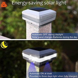 Sumaote Solar Post Cap Light, 52 LEDs 160 Lumen 4x4 Solar Post Lights IP65 Waterproof for 4x4 Wooden Posts, 6000K White LED Lighting, Outdoor Fence Deck Patio Decor, White Shell, 4 Pack