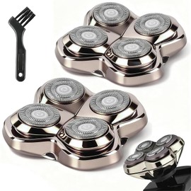 2Pcs Waterproof 4Head Shaver Heads Replacement Compatible with Pitbull Skull Shaver, Butterfly Kiss Pro, Palm Shavers, Stainless Steel Razor Heads with 1 Brush for Bald Head, Body, Face