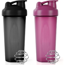 AOGOE Protein Shaker – 600 ml, Durable and Leak-Proof with Measuring Scale for Smooth Protein Shakes (Black + Purple)