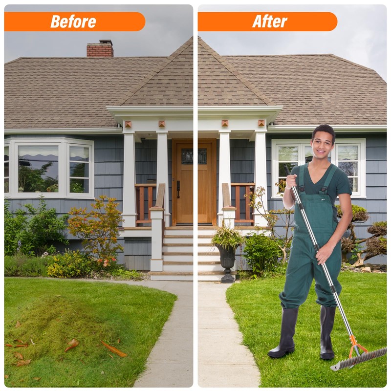 DigiGlow 62" Adjustable Thatch Rake - 19-Tine Lawn Dethatcher with