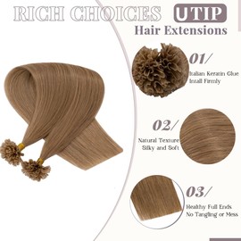 Rich Choices U Tip Hair Extensions, 100 Strands 0.5g/Strand, 16 Inch #12 Golden Brown