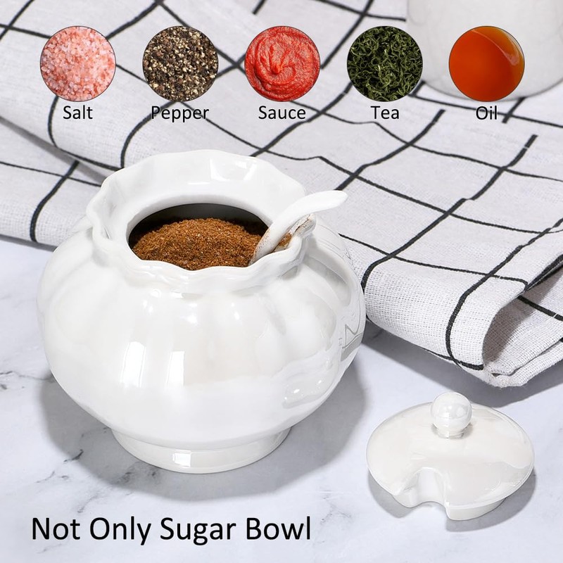 Ursword Iridescent Sugar Bowl with Lid and Spoon, Ceramic Sugar