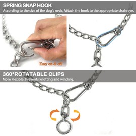 Dog Chain Collars Stainless Steel Chew Proof Dog Necklace Anti Winding Dog Leash Extension Lead for Small Medium Large Dogs Training and Walking (Silvery, L)