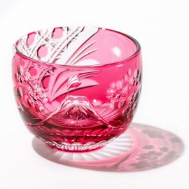 Taimuro Kobo TB5100-381 Crystal Edo Kiriko Fuji Cherry Blossom Basket Crest Guinomi (Gold Red) TB5100-381, Paulownia Box, Made in Japan