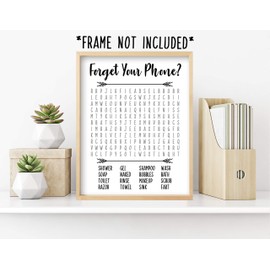 Forget Your Phone Bathroom Decor Word Search Puzzle (Unframed 8x10 inch Print, Forget Your Phone Bathroom Sign Word Search, Forgot Your Phone Bathroom Sign, Funny Bathroom Decor, Bathroom Humor)