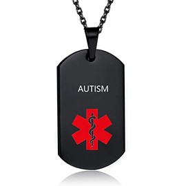 MZC Jewelry Medical Alert Necklace for Men Women Stainless Steel Engraved Medical ID Tag Emergency Alert Identification Pendant (Autism)