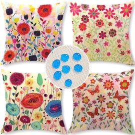 Cirzone Outdoor Cushion Throw Pillow Covers Waterproof Outdoor Pillow Covers 18x18 Inch, Set of 4 Spring Summer Floral Patterns Decor Throw Pillow Covers for Patio Furniture Garden Sofa