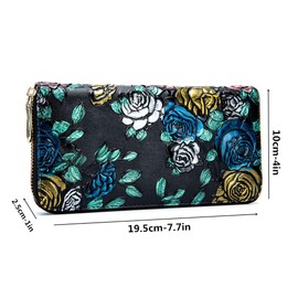 Long Genuine Leather Wallets for Women Girls Long 3D Stereo Genuine Leather Billfold Wallets 8 card slots,2 bill pockets, 2 cash pockets, 1 zipper pocket and 1 compartment for phone Dragonfly