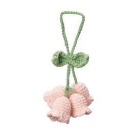 Hand Knitted Crochet Flower Decor for Mirror Flower Keychain Charms Mirror Hanging Car Accessories Cute Little Lily of The Valley, Rear View Mirrors, Car Key Crochet Flower Pendant(Pink)