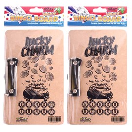 eMKay® PACK OF 2 Lucky Bingo Board with Left Side Clip – Perfect for Family Game Night & Bingo Club! | Durable 24cm x 14cm Bingo Ticket Holder | Educational, Easy to Use, Classic Game Accessory