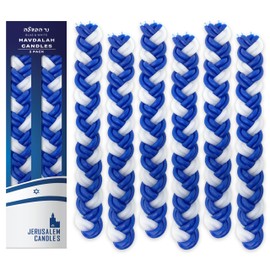 Jerusalem Candles Havdalah Candle - Braided Blue and White - Flat Havdallah Candles - 6 Pack