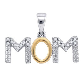 Jewels By Lux Sterling Silver White Diamond Mother Mom 2-tone Charm Pendant 1/10 Cttw In PavŽ Setting with natural round shape white diamond