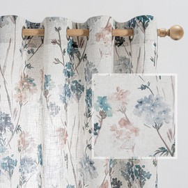 MYSKY HOME Living Room Linen Curtains 90 inch Floral Pattern Light Filtering Privacy Protect Drapes for Window Decoration Rustic Vintage Style for Family Room, 52" Wide, Brown, 2 Pcs