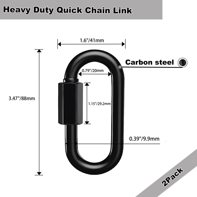 2Pack Black Heavy Duty Quick Links, 4Inch Threaded Quick Chain