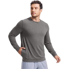 PINSPARK Men Crewneck Sweatshirt Lightweight Long Sleeve Running Sweat Shirts Casual Pullover Tops with Zipper Pocket