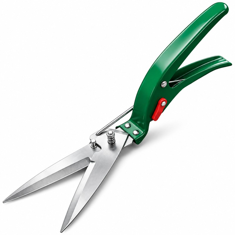 Stainless Steel Spring-Loaded Grass Shears, Long-Length Bypass Lawn Cutter for
