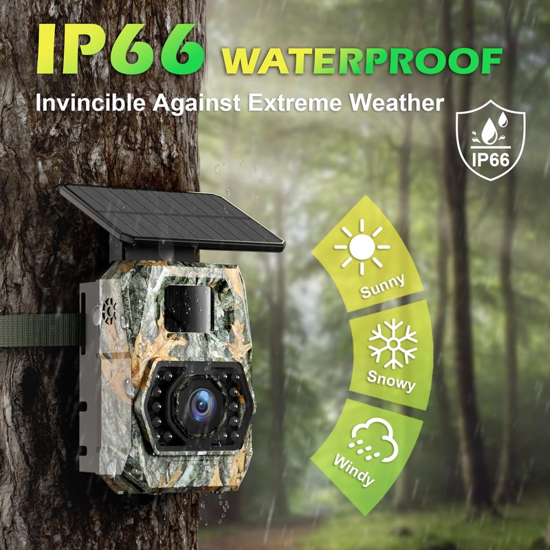 Solar Trail Camera 60MP 4K, WiFi Bluetooth, Game Camera with