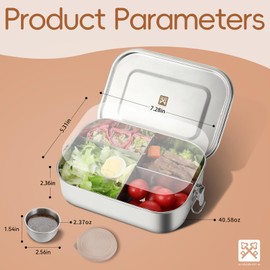 GOLDEN KEY 40QZ Stainless Steel Bento Box Adult, 1200ml Metal Lunch Box for Kids or Adults,Stainless Steel Food Storage Containers with Lids and Lockable Clips for Travel, Work