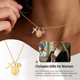 Btysun December Birthday Gifts for Women Gold Cross Necklace Gifts for Christians Stocking Stuffer Ideas Birthstone Necklace with Virgin Mary Religious Baptism Gift Confirmation Catholic Jewelry