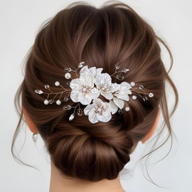 2PCS Bridal Hair Accessories, Wedding Hair Pins White Bridal Floral for Wedding Women