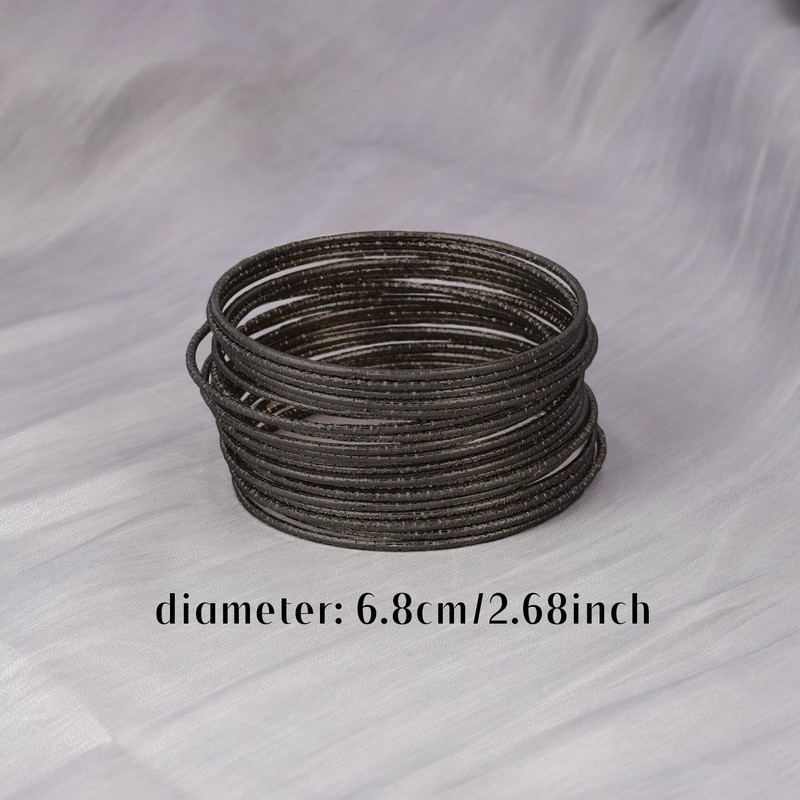 Manfnee Black Bangle Bracelets for Women Multi Layer Stackable Textured