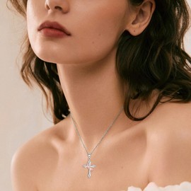 Senpotly 925 Sterling Silver Cross Necklace for Women - 3 Nail Thorn Crown Cross Necklace Compass Pendant Faith Christian Jewelry Religious Easter Christmas Gift for Men (Crown Cross)